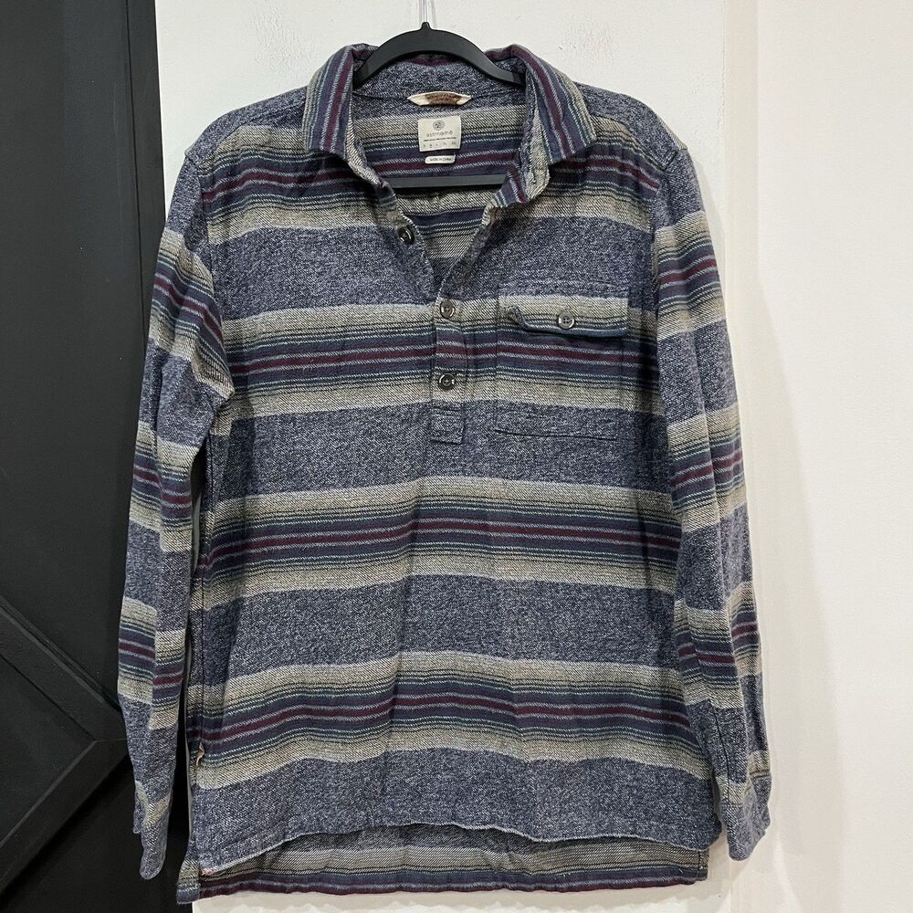 Astrneme Men’s Collared Cotton Henley Longsleeve Shirt Size Medium